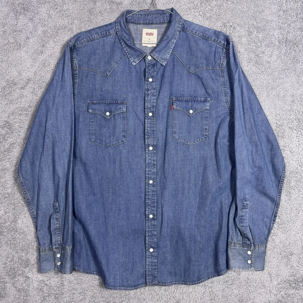 Levis Shirt Mens XXL 2XL Denim Pearl Snap Cowboy Western Barstow Medium Wash